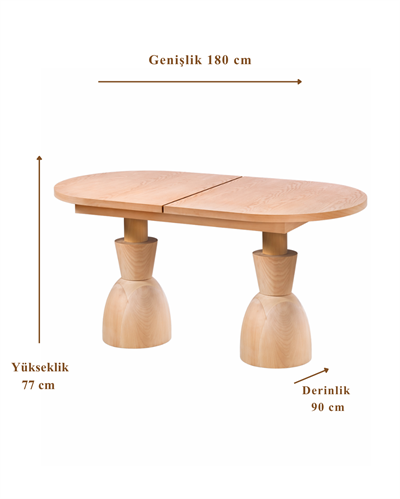 Arvion Açılır Oval Ahşap Yemek Masası