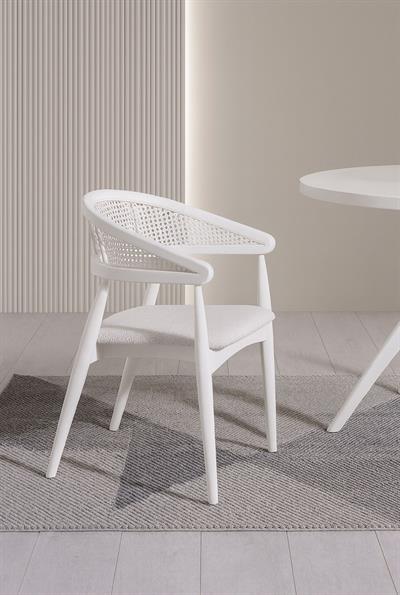 Asos Doğal Ahşap Beyaz Renk Masa Takımı 100x100 Cm - 4 Adet Beyaz Hazeranlı Sandalye Bohem & İskandinav Şık Tasarım  