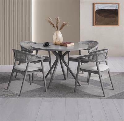 Asos Doğal Ahşap Masa Takımı Gri Renk 100x100 Cm - 4 Adet Sandalye Bohem & İskandinav Şık Tasarım