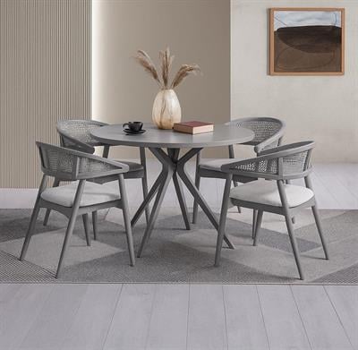 Asos Doğal Ahşap Masa Takımı Gri Renk 90x90 Cm - 4 Adet Sandalye Bohem & İskandinav Şık Tasarım