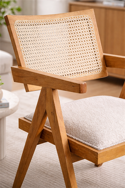 Aspendos Natural Ahşap Hazeranlı Kolçaklı Sandalye Detaylı İşçilik Modern Şık Tasarım