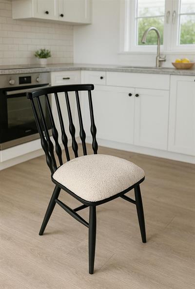 Atlantis Siyah Mermer Renk Ahşap Kaşıklıklı Masa Takımı 80x130 Cm - 4 Adet Sandalye Şık Tasarım