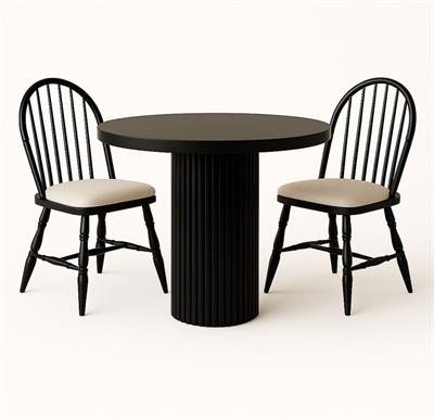 Azade Doğal Ahşap Siyah Renk Masa Takımı 100x100 Cm - 2 Adet Sandalye Bohem & İskandinav Şık Tasarım  