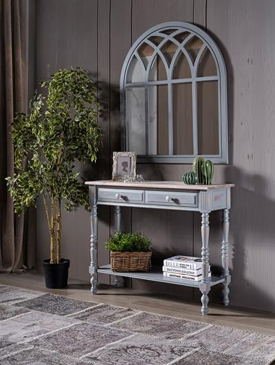 Barbery Doğal Ahşap Gri Renk Masif Eskitme Dresuar 120x36 Cm - Modern & Şık Tasarım