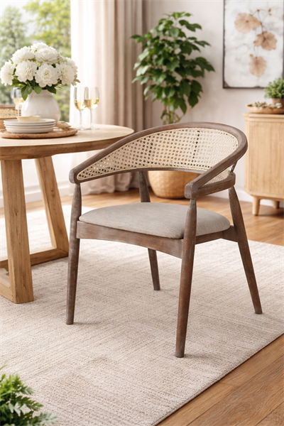 Belen Doğal Kayın Ahşap Krem Hazeranlı Masif Eskitme Sandalye Detaylı İşçilik Modern Şık Tasarım