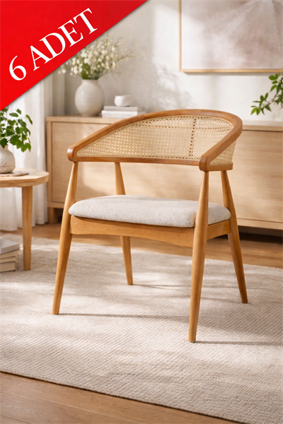 Belen Natural Kollu Kayın Sandalye – Ahşap Naturel Hazeran Detaylı El İşçiliği (6 Adet)