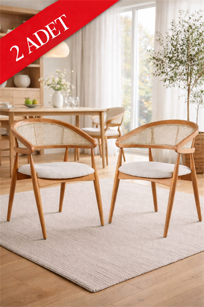 Belen Natural Kollu Kayın Sandalye – Ahşap Naturel Hazeran Detaylı El İşçiliği (2 Adet)