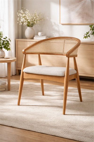 Belen Natural Kollu Kayın Sandalye – Ahşap Naturel Hazeran Detaylı El İşçiliği (6 Adet)