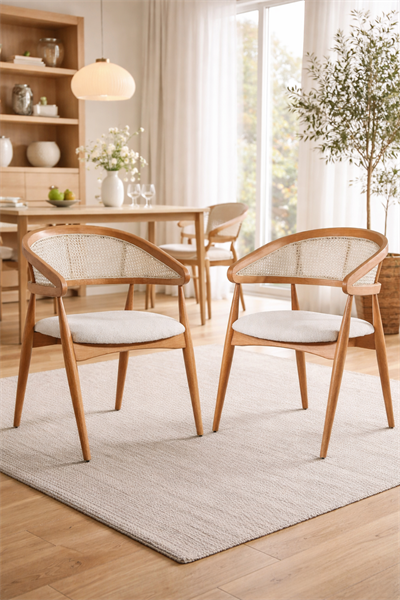 Belen Natural Kollu Kayın Sandalye – Ahşap Naturel Hazeran Detaylı El İşçiliği (2 Adet)