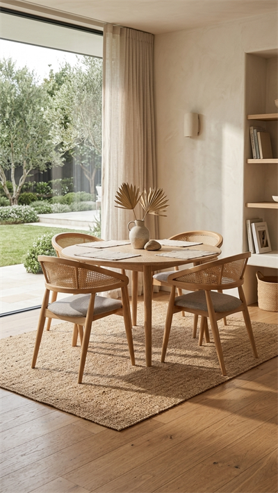 Belen Natural Kollu Kayın Sandalye – Ahşap Naturel Hazeran Detaylı El İşçiliği (4 Adet)