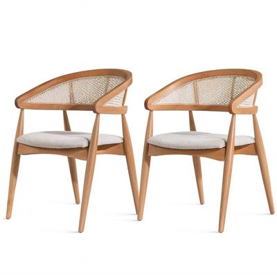 Belen Natural Kollu Kayın Sandalye – Ahşap Naturel Hazeran Detaylı El İşçiliği (2 Adet)