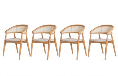 Belen Natural Kollu Kayın Sandalye – Ahşap Naturel Hazeran Detaylı El İşçiliği (4 Adet)