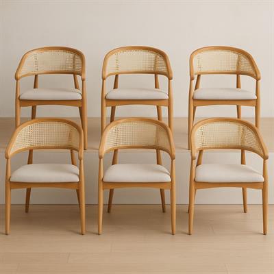 Belen Natural Kollu Kayın Sandalye – Ahşap Naturel Hazeran Detaylı El İşçiliği (6 Adet)