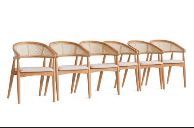 Belen Natural Kollu Kayın Sandalye – Ahşap Naturel Hazeran Detaylı El İşçiliği (6 Adet)