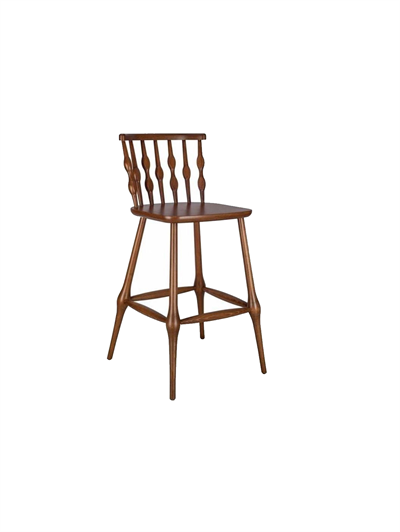 Ortensia Doğal Ahşap Ceviz Bar Sandalye El İşçiliği Klasik Tarz