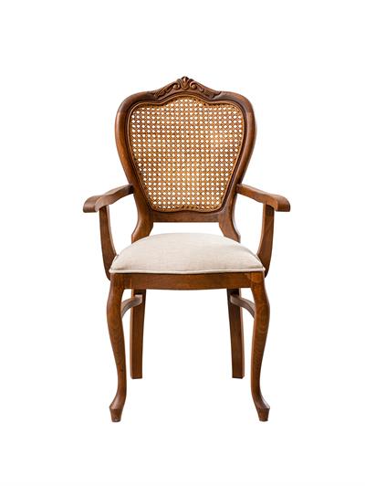 Boyne Doğal Ahşap Kayın Ceviz Renk Hazeranlı Kolçaklı Sandalye Detaylı İşçilik Modern Şık Tasarım