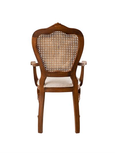 Boyne Doğal Ahşap Kayın Ceviz Renk Hazeranlı Kolçaklı Sandalye Detaylı İşçilik Modern Şık Tasarım