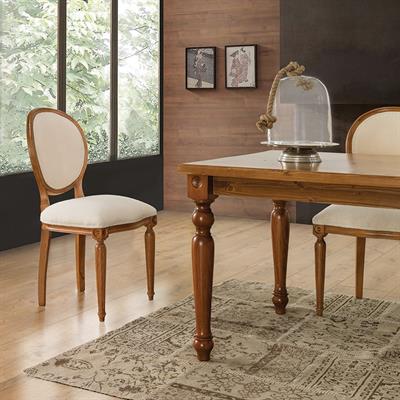 Brinda Doğal Ceviz Renkli Ahşap Dikdörtgen Masa Takımı 150x90 cm - 4 Doğal Ahşap Sandalye Modern Şık Tasarım