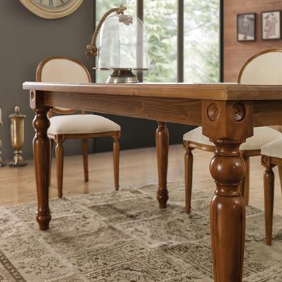 Brinda Doğal Ceviz Renkli Ahşap Dikdörtgen Masa Takımı 150x90 cm - 4 Doğal Ahşap Sandalye Modern Şık Tasarım