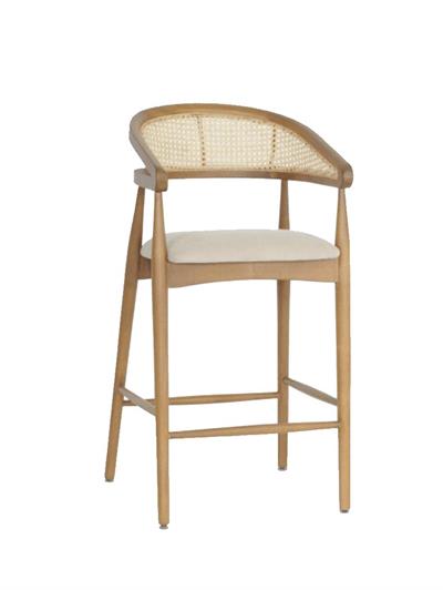 Buxus Doğal Ahşap Döşemeli Naturel Kollu Hasırlı Bar Sandalye El İşçiliği  Bohem İskandinav Tasarım