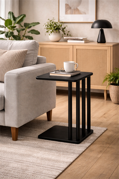 C Tipi Ahşap Servis Sehpası – Koltuk Yanı