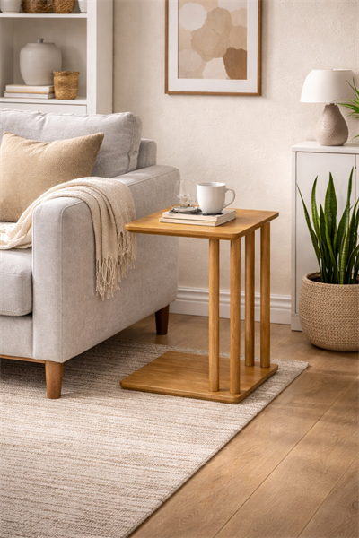 C Tipi Ahşap Servis Sehpası – Koltuk Yanı