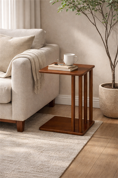 C Tipi Ahşap Servis Sehpası – Koltuk Yanı