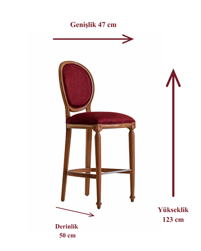 Centa Doğal Ahşap Döşemeli Ceviz Torna Ayaklı Bar Sandalye El İşçiliği Klasik Tarz