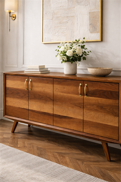 Ceviz Kapaklı Ahşap Konsol – Geniş Depolama Alanlı Salon ve Antre Konsolu – 200 cm