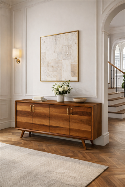 Ceviz Kapaklı Ahşap Konsol – Geniş Depolama Alanlı Salon ve Antre Konsolu – 200 cm