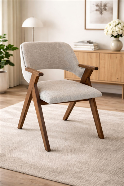 Ciclamino Doğal Ahşap Döşemeli Ceviz Kolçaklı Sandalye El İşçiliği Bohem İskandinav Tasarım