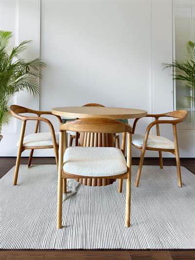 Dream Naturel Renk Yuvarlak Ahşap Masa Takımı 100x100 Cm - 4 Adet Sandalye Bohem & İskandinav Şık Tasarım