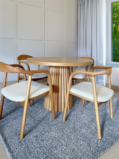 Dream Naturel Renk Yuvarlak Ahşap Masa Takımı 100x100 Cm - 4 Adet Sandalye Bohem & İskandinav Şık Tasarım