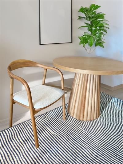 Dream Naturel Renk Yuvarlak Ahşap Masa Takımı 100x100 Cm - 4 Adet Sandalye Bohem & İskandinav Şık Tasarım