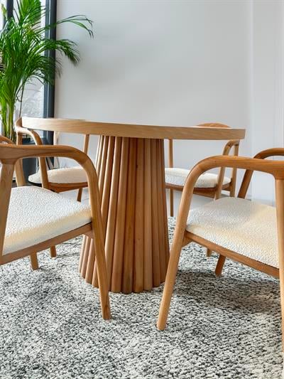 Dream Naturel Renk Yuvarlak Ahşap Masa Takımı 100x100 Cm - 4 Adet Sandalye Bohem & İskandinav Şık Tasarım