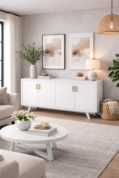 Düz Kapaklı Ahşap Konsol – Geniş Depolama Alanlı Salon ve Antre Konsolu – 200 × 52 × 90 cm