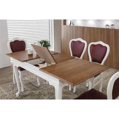 Elegante Doğal Tabla Beyaz Ayak Dikdörtgen Açılır Masa Takımı 120x80 cm - 4 Doğal Ahşap Beyaz Renk Sandalye Modern Şık Tasarım