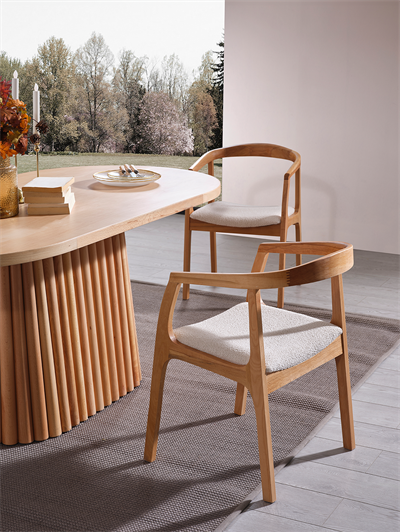 Elizya Naturel Renk Oval Ahşap Masa Takımı 170x90 Cm - 4 Naturel Renk Kolçaklı Sandalye Bohem & İskandinav Şık Tasarım