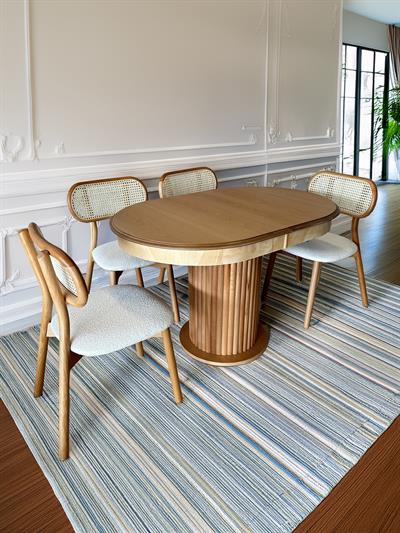 Emara Ahşap Naturel Renk Açılır Oval Masa Takımı 120x80 Cm - 4 Adet Doğal Hazeranlı Sandalye Bohem & İskandinav Şık Tasarım