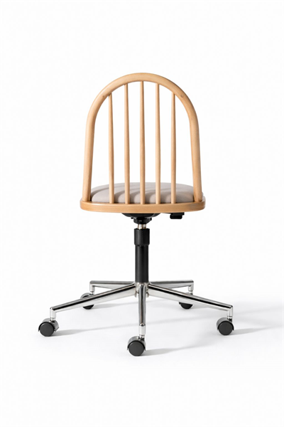 Esperenza Doğal Ahşap Naturel Renk Kadife Kumaş Döner Çalışma Sandalyesi 55x55x96 Cm - Modern & Şık Tasarım