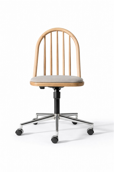 Esperenza Doğal Ahşap Naturel Renk Kadife Kumaş Döner Çalışma Sandalyesi 55x55x96 Cm - Modern & Şık Tasarım