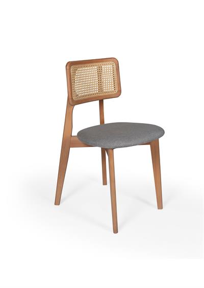 Eva Doğal Ahşap Yuvarlak Masa Takımı 100x100 cm - 4 Doğal Ahşap Naturel Hazeranlı Sandalye Modern Şık Tasarım