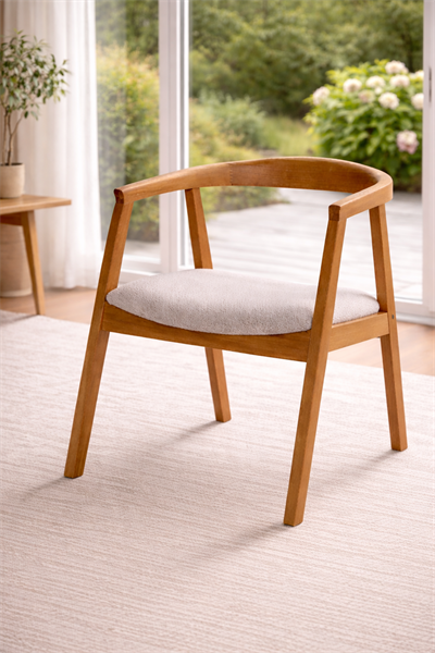 Falez Natural Kayın Ahşap Kolçaklı Sandalye Detaylı İşçilik Modern Şık Tasarım