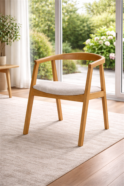 Falez Natural Kayın Ahşap Kolçaklı Sandalye Detaylı İşçilik Modern Şık Tasarım