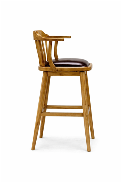 Felix Doğal Ahşap Döşemeli Ceviz Kolçaklı Bar Sandalye El İşçiliği Klasik Tarz