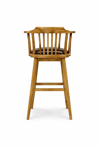 Felix Doğal Ahşap Döşemeli Ceviz Kolçaklı Bar Sandalye El İşçiliği Klasik Tarz