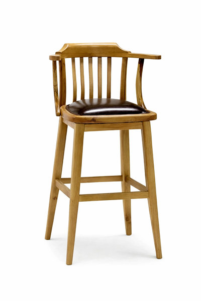 Felix Doğal Ahşap Döşemeli Ceviz Kolçaklı Bar Sandalye El İşçiliği Klasik Tarz