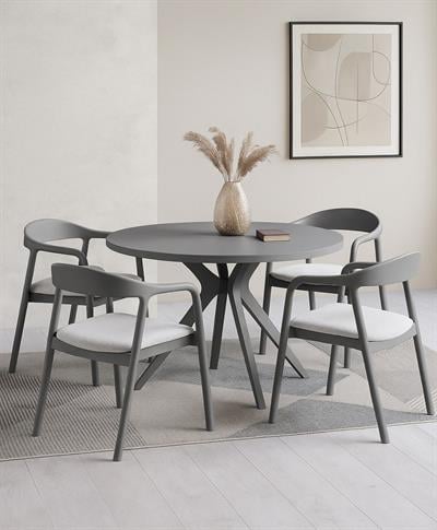 Florya Doğal Ahşap Masa Takımı Gri Renk 100x100 Cm - 4 Adet Sandalye Bohem & İskandinav Şık Tasarım