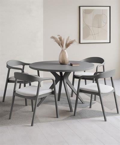 Florya Doğal Ahşap Masa Takımı Gri Renk  - 4 Adet Sandalye Bohem & İskandinav Şık Tasarım