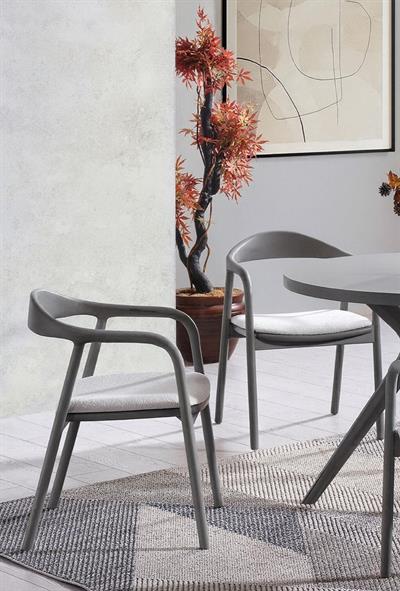 Florya Doğal Ahşap Masa Takımı Gri Renk  - 4 Adet Sandalye Bohem & İskandinav Şık Tasarım